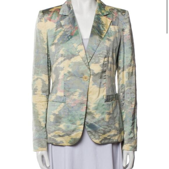 Armani Collezioni Camoflauge Camo Raw Silk Blazer Jacket Size 6 - Picture 1 of 6